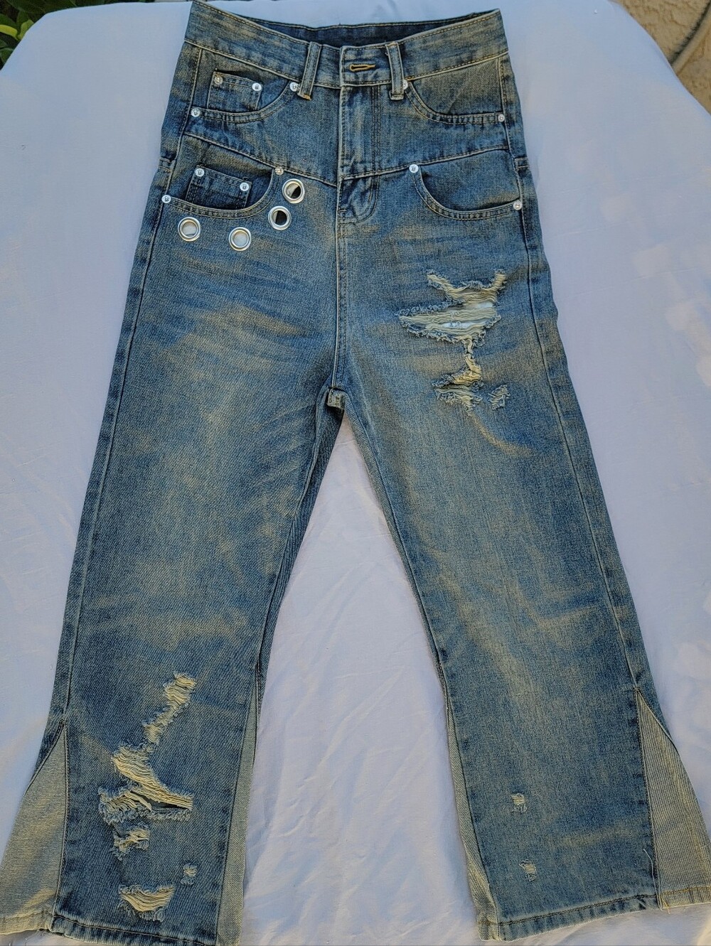 Decency Concept Denim Flare Jeans Women's Small Distressed 5-Pocket distressed